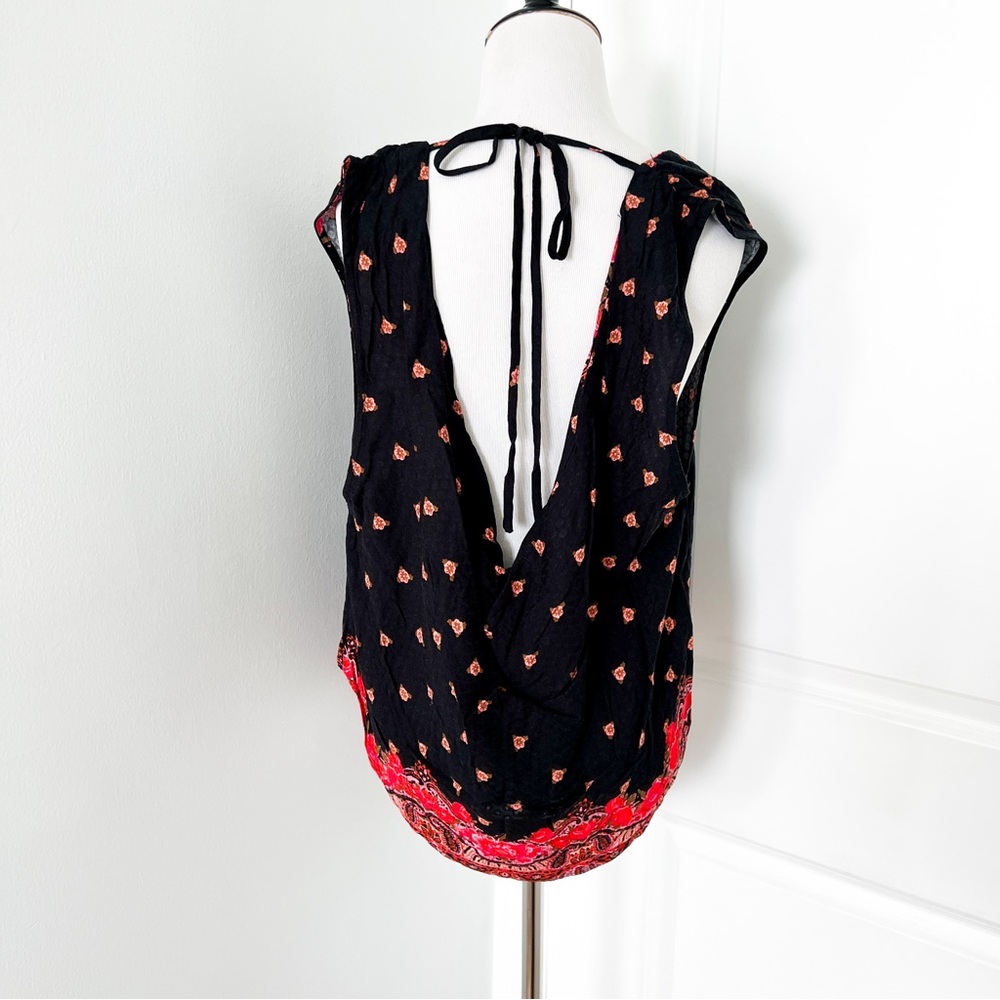 Free People Black Open Back Tank with Red Paisley Hem - XL - Picture 4 of 5